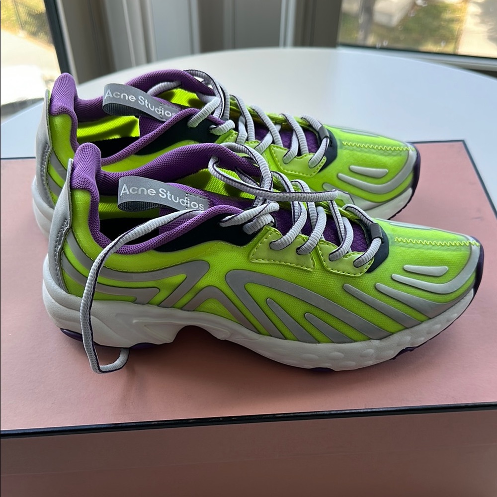 Acne Studios Neon Green and Purple Sneakers
